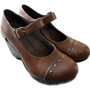 Dansko Fanny Mary Jane Chunky Brown Leather Platform Studded Clogs Size 38